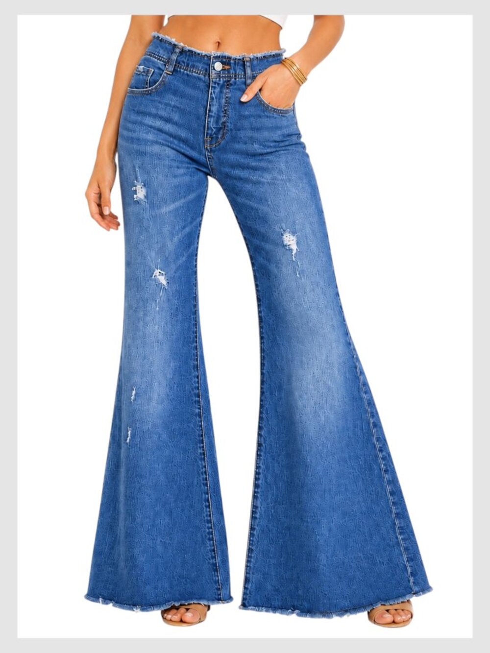 Anthropologie Pilcro Extra Wide Flare Jeans Raw Hem Distressed High Rise S 26